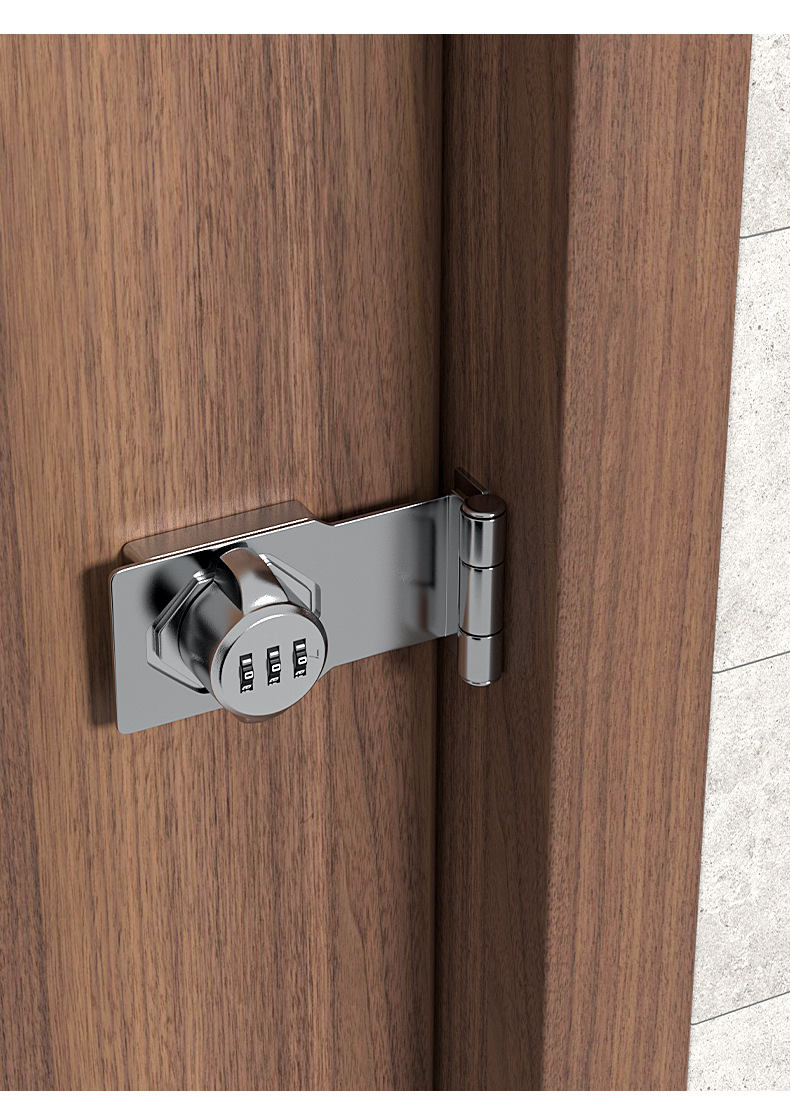 Pestillo de cerradura de combinación de 90 grados, pestillo de puerta, cerradura de puerta corredera, cerradura de puerta abierta, hebilla de puerta de seguridad de habitación: Plata