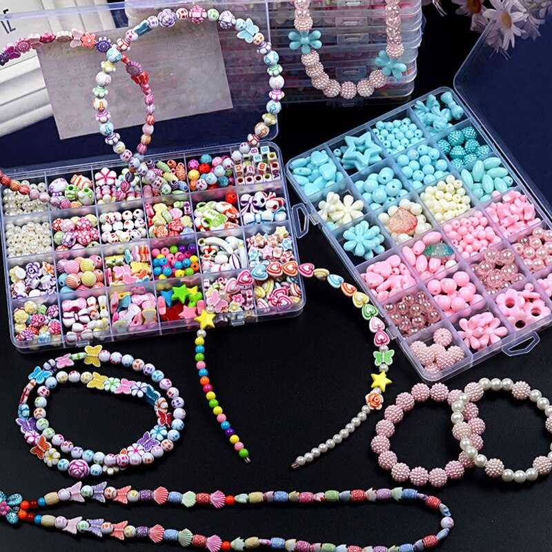 Zestaw do tworzenia bransoletki z koralików zabawki dla dzieci DIY 24 siatki ręcznie robione puzzle koraliki dla dziewczynek zestaw dziewczyny zabawki dla 3 5 7 9 11
