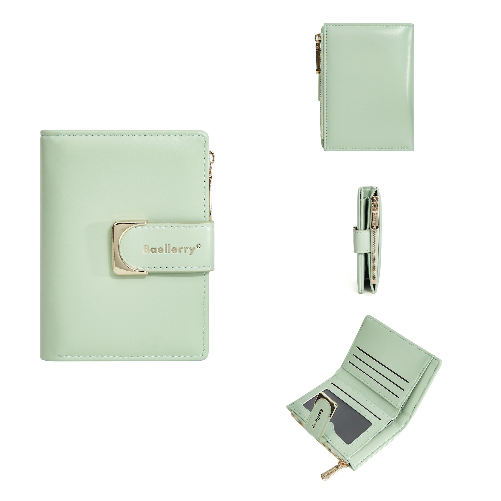 Damen-Geldbörse aus Leder, Damen-Geldbörsen, Kartenhalter, faltbar, tragbar, Damen-Geldbörsen: green