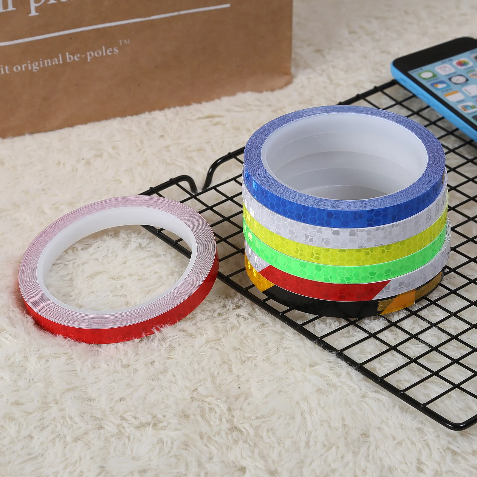 Pegatinas reflectantes para bicicleta, cinta fluorescente de 1cm x 8m, tiras de advertencia de seguridad, cintas de ciclismo para casco de bicicleta, motocicleta y Scooter