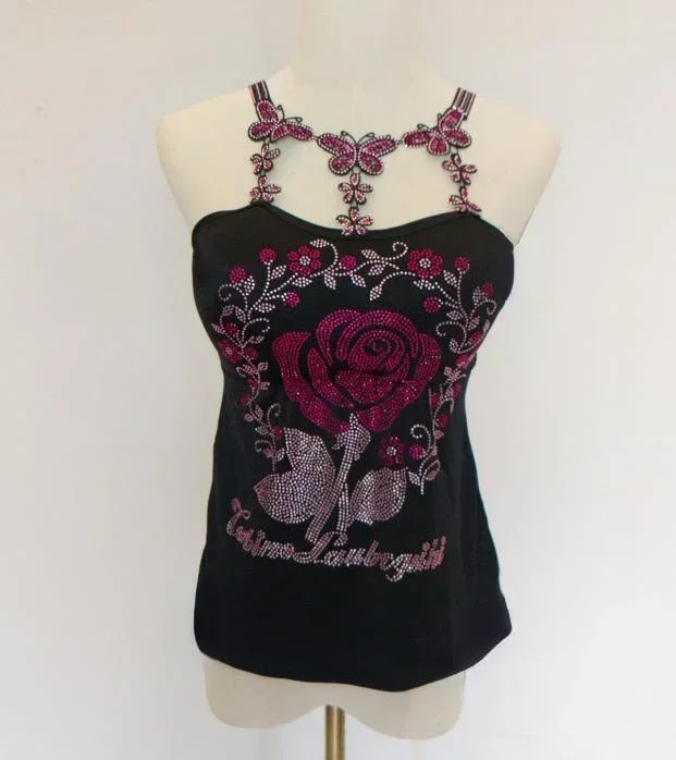 butterfly Women Camis Sexy Femme Padded Camisole Lady Rhainstones Gemstones Tanks Padded Tank Tops