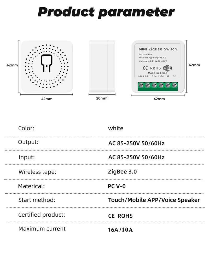 16A Tuya Mini zigbee Switch Module Smart Life Remote Voice Control Smart Light Switch Module Smart Home With Alexa Google Home