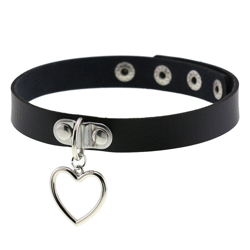 Neue Herz Halsband Halsketten gotisch PU Leder Herz Halskette Felsen Punk Chocker ErkläSprosse Schmuck Frauen Kragen Halskette: Schwarz