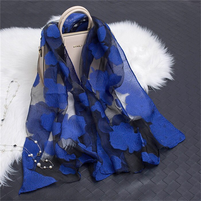 die Seide schal frauen sommer brise leichte schier schals und wickelt bandana Strand Organza Blick spitze hohl schals fo damen