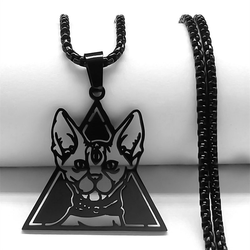 Collar de diosa del gato egipcio Bastet, collares Vintage de acero inoxidable, Color plateado, antiguo Egipto, joyería para hombre N4637S02: Azul de zinc