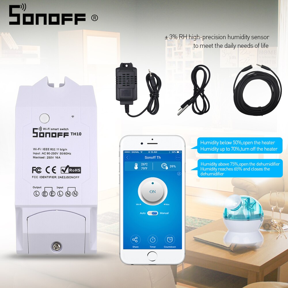 SONOFF TH10/TH16 DS18B20/SI7021/Al560 Temperatue Humidity Sensor Extension Cable Monitor Wireless Wifi Smart Light Switch Alexa