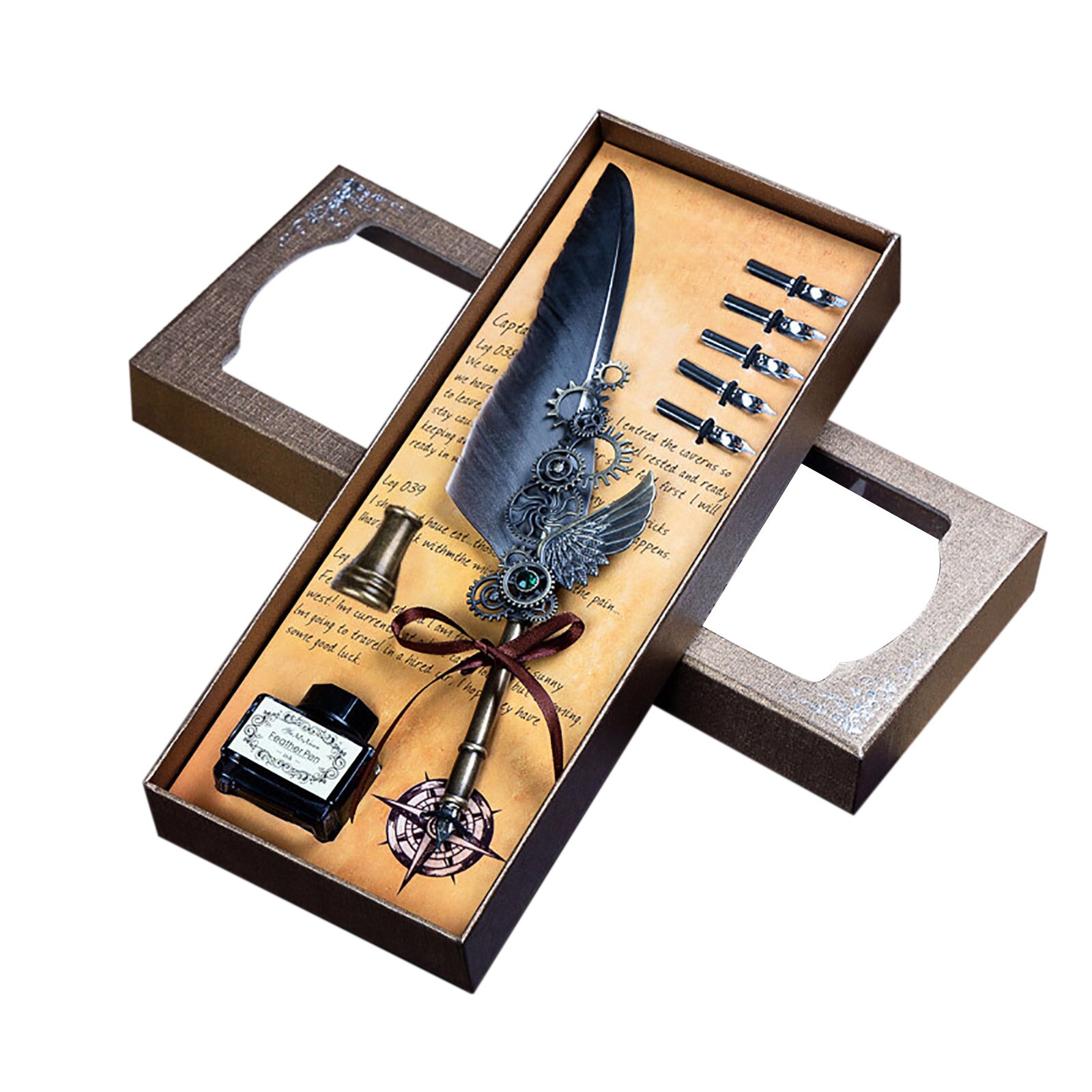 Vintage Calligraphy Feather Dip Pen Pen Handle 2 Nib Writing Ink Set Quill Fountain Pen Writing Set Birthday/Xmas: 07