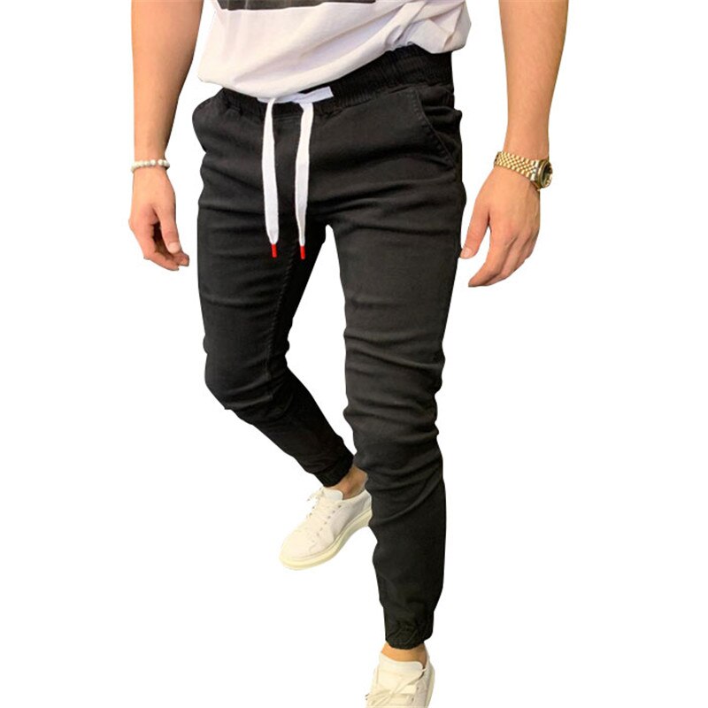 hombres Casual pantalones largos deportivos entrenamiento de gimnasia ejercicio pantalones estrechos de hombre para Joggers pantalones largos pantalones de hombre Fitness pantalones de chándal: L / Negro