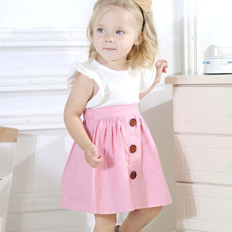 Mini jupes d'été couleur bonbon pour filles | Jupes Mini à boutons, printemps pour bébés filles, mignons et solides