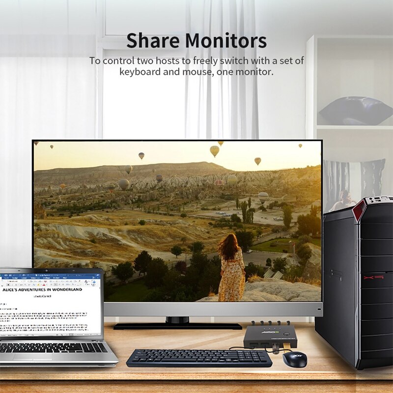 AIMOS 2-Port HDMI KVM Switch Support 4Kx2K@30Hz HDMI KVM Switcher for Keyboard Mouse Printer U-Disk HUB