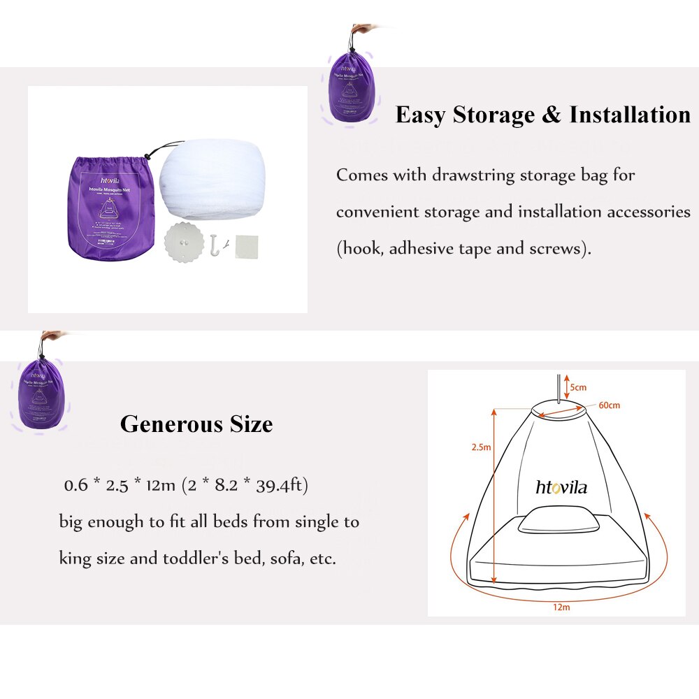 Universal Mosquito Mesh Net Easy Installation Dome Hanging Bed Canopy Netting for Single to King Size Beds Hammocks Cribs