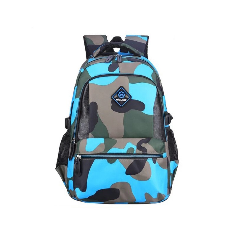 Green Camouflage School Backpack Nylon Casual Daypack Travel Outdoor Kids School Bags for Boys and Girls Birthday Presents: small sky blue