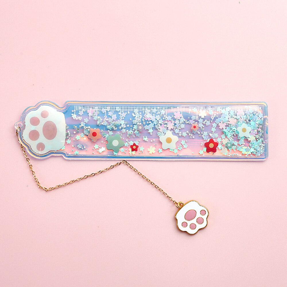 Cartoon Bookmark Drawing Ruler Cherry Flower Quicksand Plastic Ruler Measuring Straight Ruler Stationery Girl: A1
