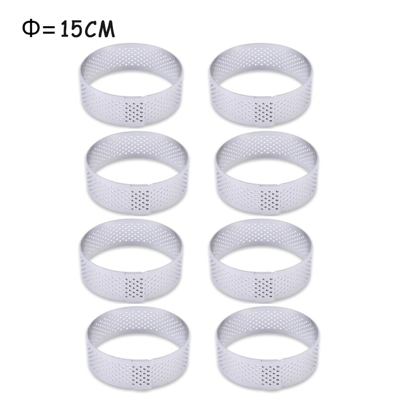 Tart Ring Stainless Steel Tartlet Mold Circle Cutter Pie Ring Heat-Resistant Perforated Cake Mousse Molds Tart Pastry: 15cm 8pcs