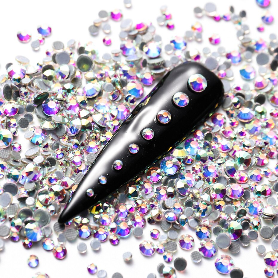 1440pc super glitter krystal ab  ss3-ss20 hotfix rhinsten på negle dekoration fix flad ryg strass nail art sten  le1610