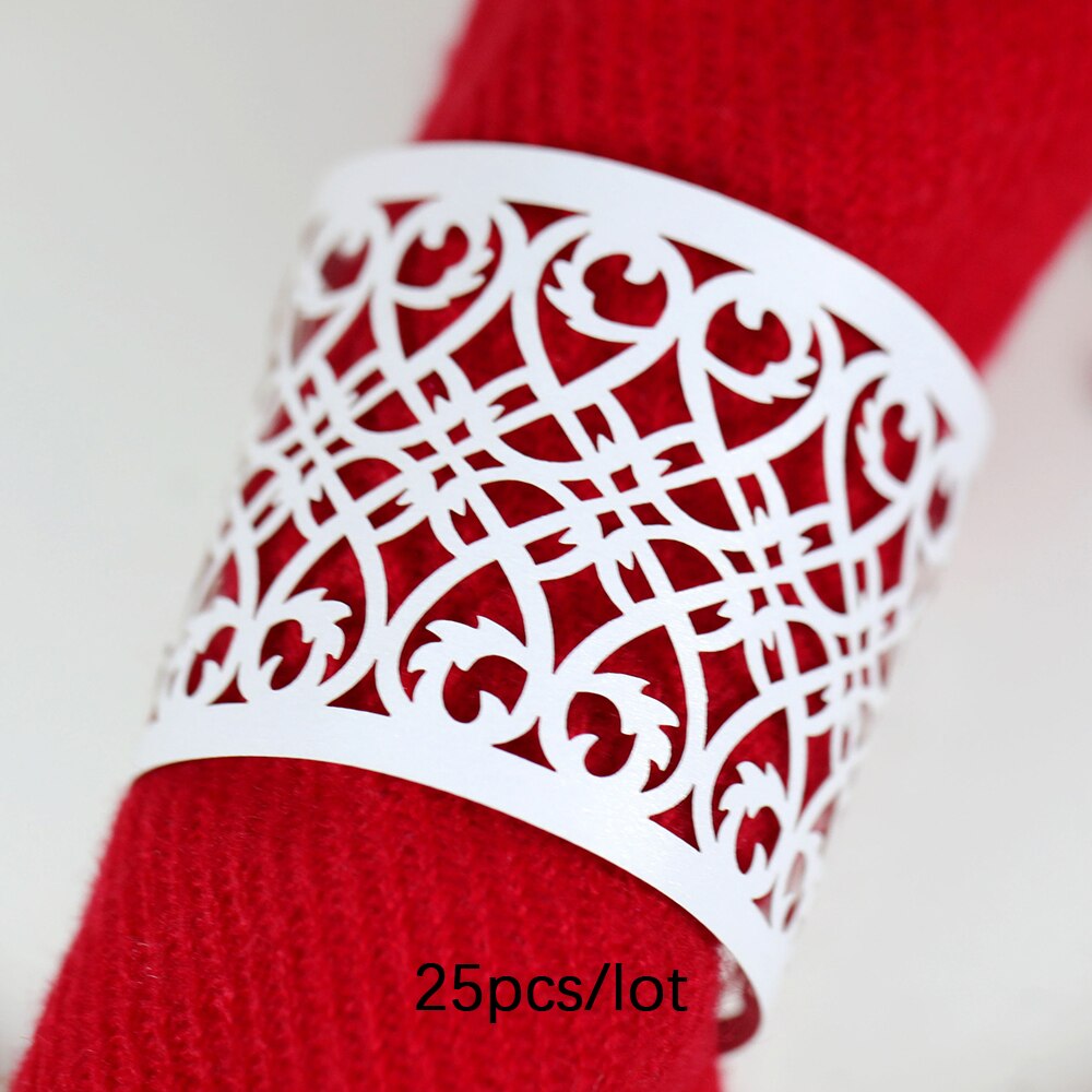 25Pcs Napkin Ring Hollow Pattern Gold and Silver Napkin Ring Wedding Party Table Decoration Kitchen Supplies Wedding Decoration: white