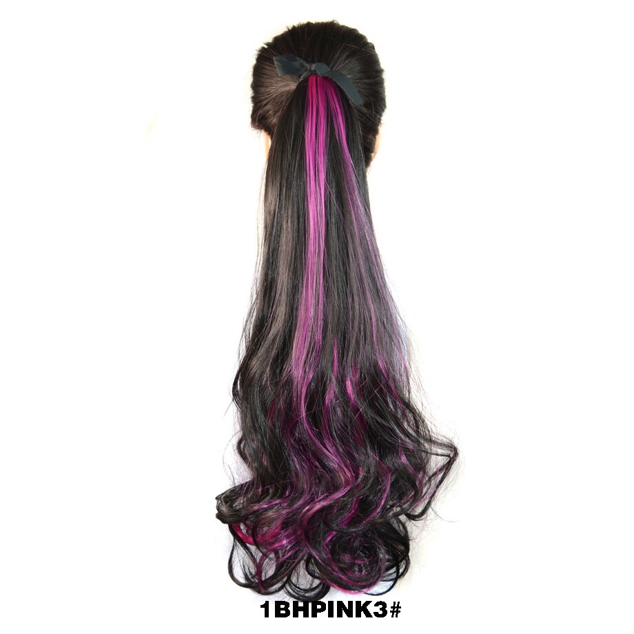 ZM Hairpiece Long Wavy Ombre Mixed ColorDrawstring Pony tail for Women High Temperature FIber Synthetic Ponytail Hair Extensions: 169-1BHPINK3