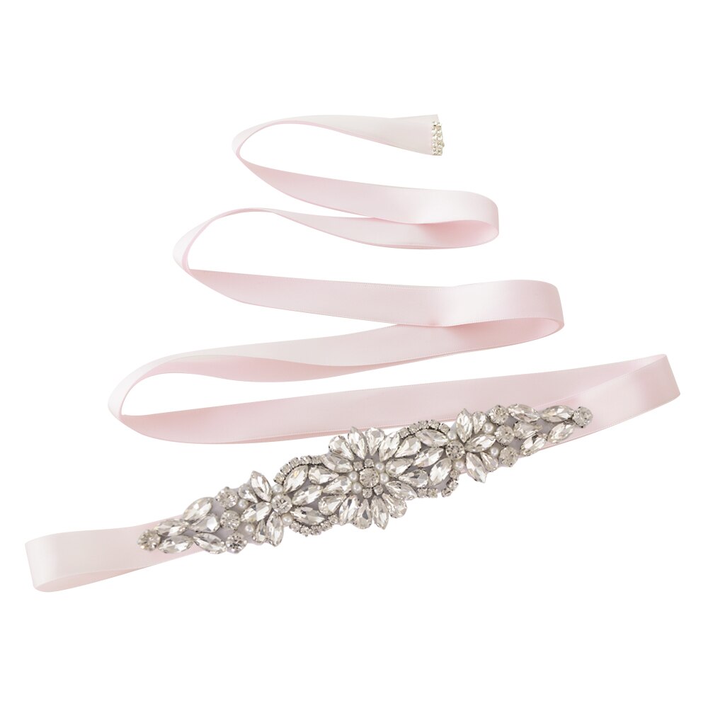 TRiXY S407 Rhinestones Belt Wedding Belt Silver Diamond Belt Crystal Bridal Belt Sash for Wedding Gown Shiny Wedding Accessories: pink