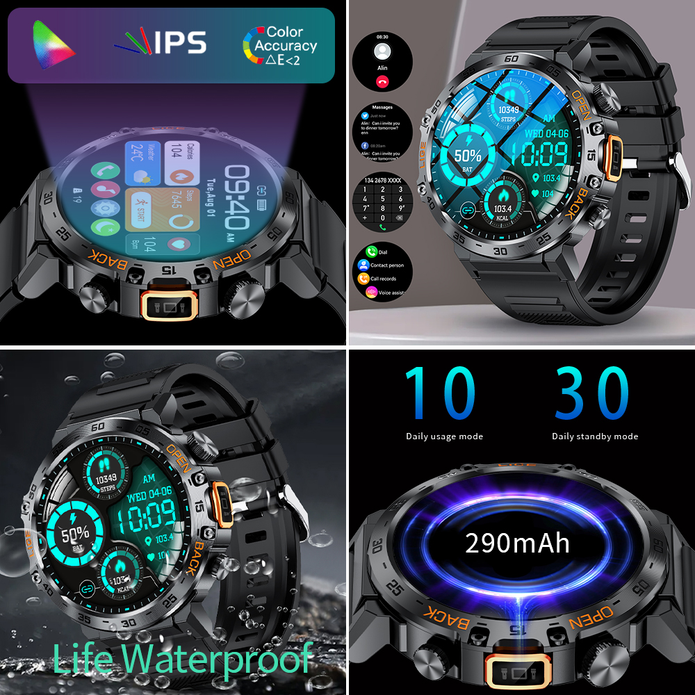 Per Huawei Xiaomi Nuovo AMOLED Smart Watch da uomo con torcia sportiva fitness tracker impermeabile chiamata Bluetooth Smartwatch uomo + scatola