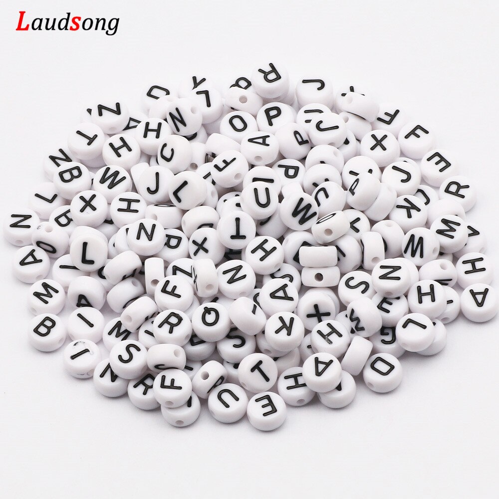 7mm Black White Mixed Letter Acrylic Beads Round Flat Alphabet Spacer Beads For Jewelry Making Handmade Diy Bracelet Necklace