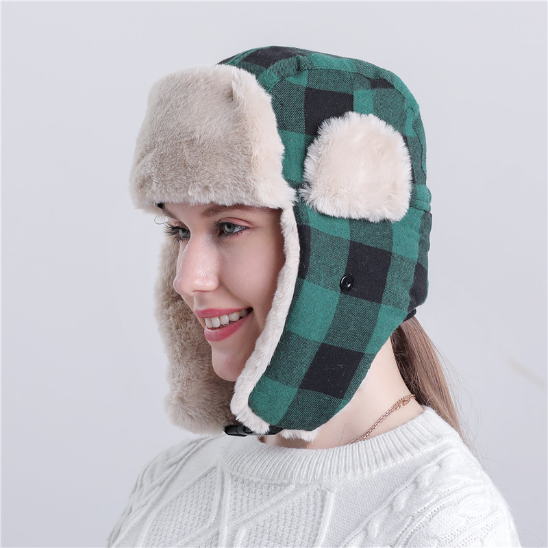 Chapeau d&#39;hiver pour homme et femme, couvre-chef russe, couvre-chef à carreaux, couvre-chef en fourrure,