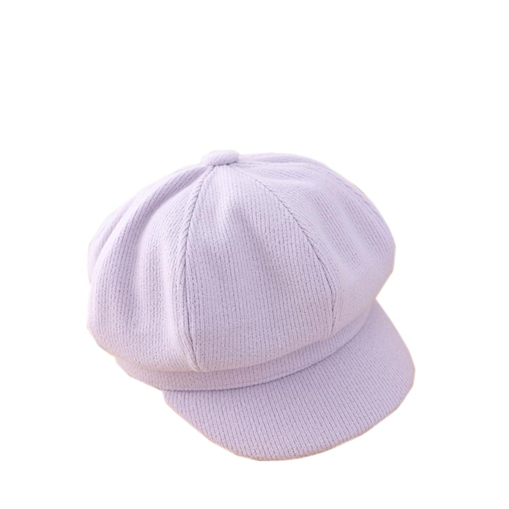 Boina con visera de otoño-invierno para niños y niñas, gorra con visera, gorra con visera, tapa panadera, sombreros octogonales de pintor: Lilac