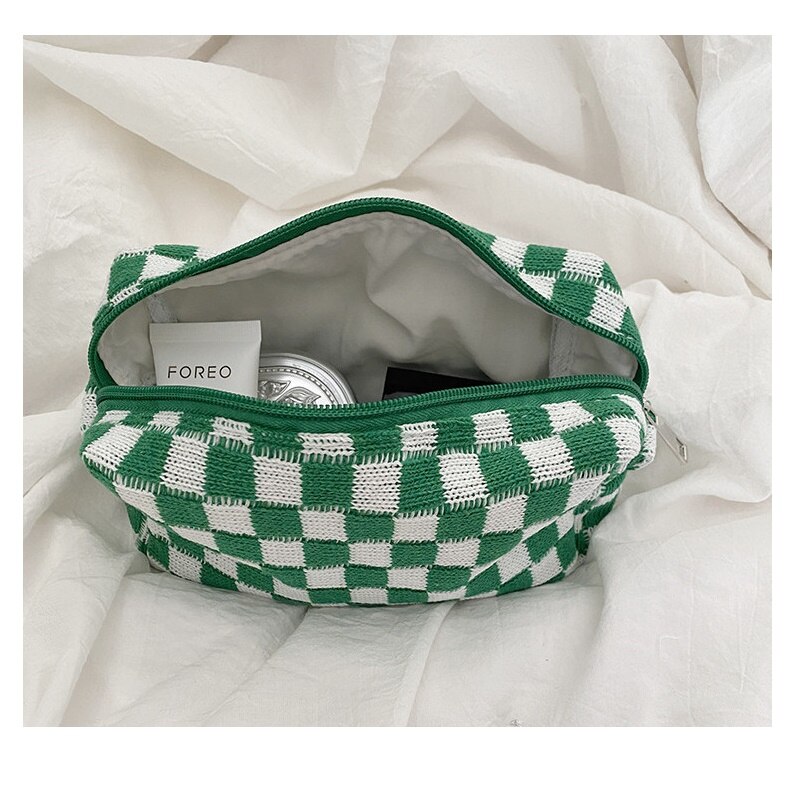 Checkerboard Storage Bag Pouch Basic Retro Check Patterns Pencil Bag Pen Case for Travel Stationery Office School A6933: Green