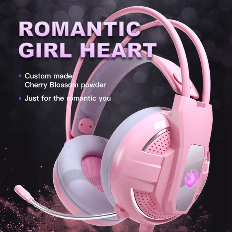 Pink Girl Heart Cute Backlit Gaming Keyboard and Mouse Set Wired Keyboard with Wired Gaming Headset Mechanical Feel