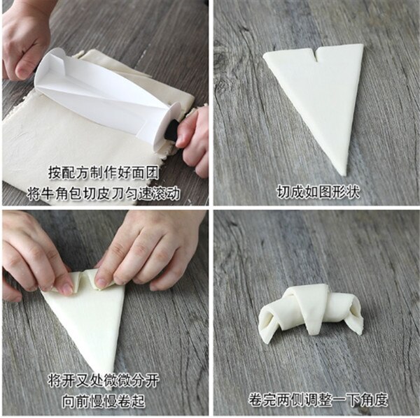 Bakvorm met kunststof handvat voor het maken van croissantdeeg, banketbakkersmes met houten handvat, bakkeukenmes