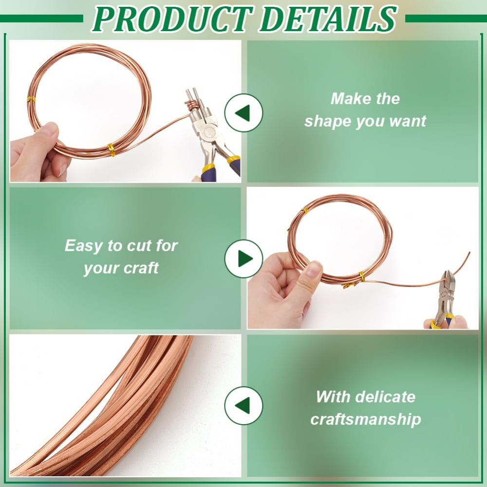 9.8Ft Square Copper Wire 14 Gauge Pure Copper Wire Craft Wire for Jewelry Making Gem Metal Wrap Garden Sculpting Armature kit