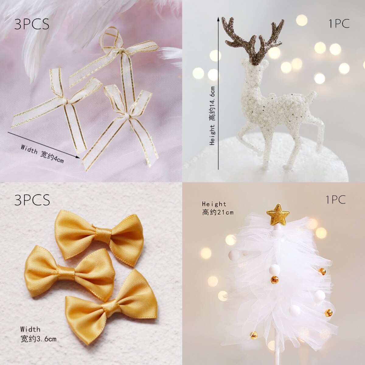 yarn Christmas Tree Elk Snowflake Cake Topper for Birthday Party Decor Star Baking Supplies Dessert: whte tree set