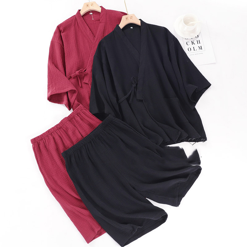 Pyjama Kimono traditionnel japonais pour homme, nouveaux ensembles de pyjama, Vintage, col en V, couleur unie, vêtements de maison, décontractés, amples, vêtements de nuit