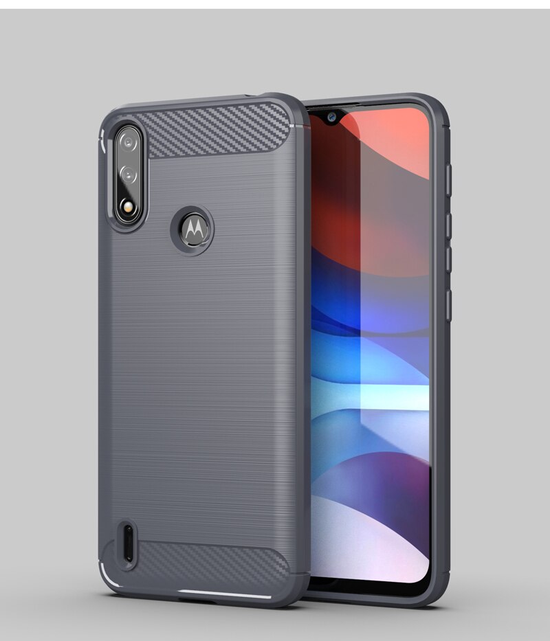 Para motorola moto e7i caso de energia de borracha silicone fibra de carbono capa para motorola e7i e7 caso de energia de volta para moto e7i: For Moto E7i Power / Gray
