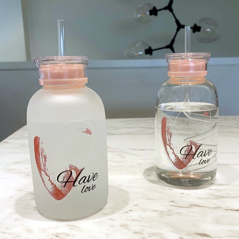 450ml bouteille en verre dessin animé givré/Transparent bouteilles d'eau BPA gratuit étanche Drinkware simplicité étudiant tasse