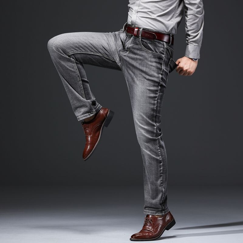 Merkki mies farkut business casual denim housut miesten suoraleikkaus hieman stretch housut iso koko 28-40
