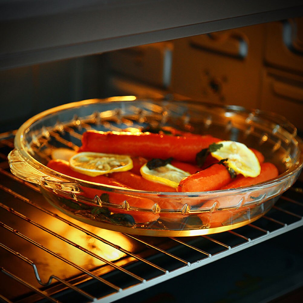 2Pcs Heat-resistant Glass Plate Food Dish Baking Plate Home Baking Tray Grill Plate Rice Dish for Microwave Home Party(9in+10in)