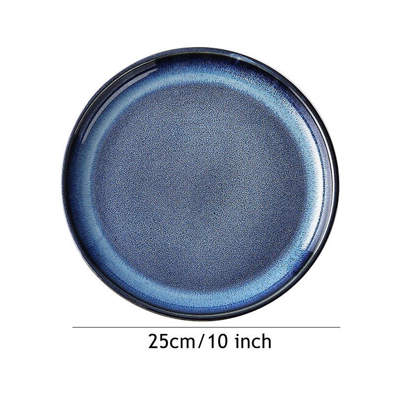 1pc Blue Ceramic Dinner Plate Cat Eye Dinner Dishes Round Salad Dessert Serving Plate Kitchen Dinnerware 8/10 inch