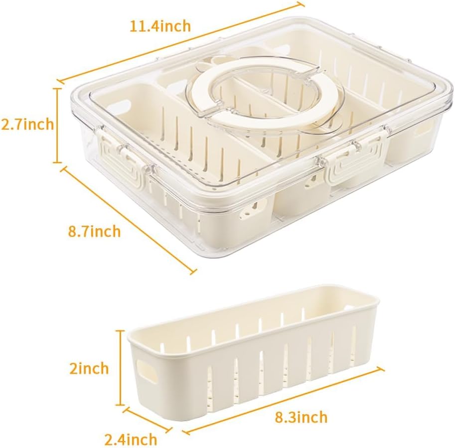 Matbeholder med 4 rister, plastmatbeholdere med avtakbar dreneringsplate og lokk, stabelbar bærbar fryser