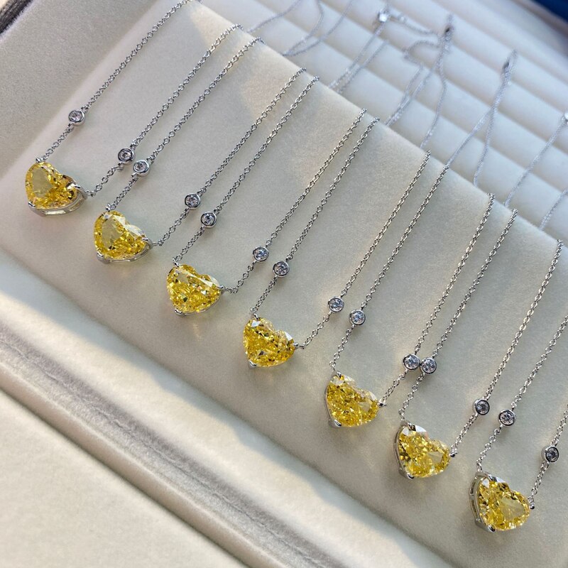 OEVAS 100% de Plata de Ley 925 Plata brillante Topacio rosa con alto contenido de carbono diamante corazón colgante de collar para las mujeres de joyería fina