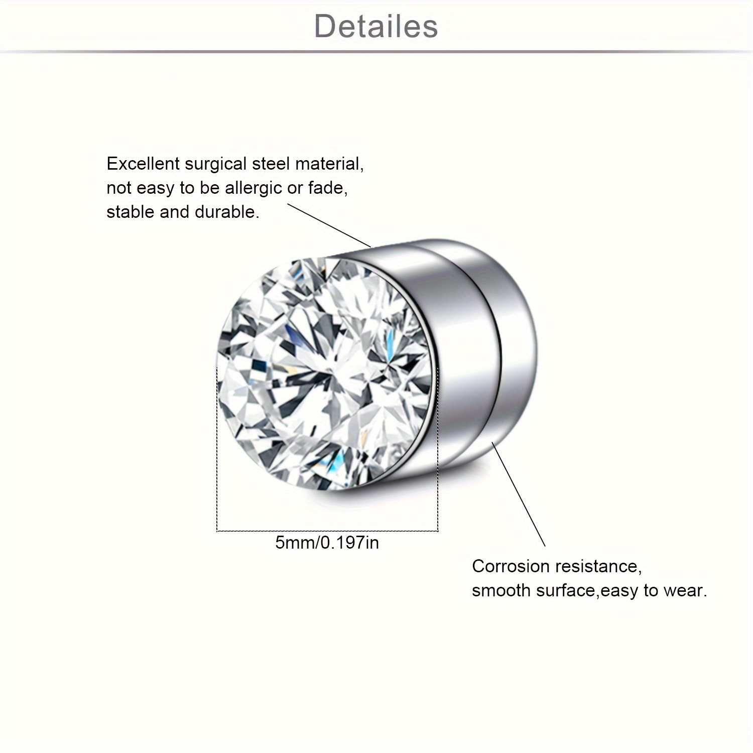 1 Pair Crystal Strong Magnetic Ear Stud Clip Earrings for Men Women Punk Round Zircon Magnet Earrings Non Piercing Jewelry