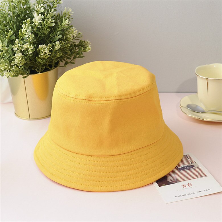 Nuovi cappelli a secchiello in cotone Unisex donna estate protezione solare cappello Panama uomo colore puro Sunbonnet fedora cappello da pescatore all&#39;aperto cappello da spiaggia: YELLOW / S