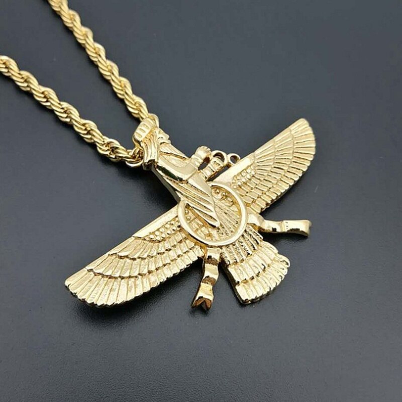 Personality Trend Punk Style Gold Ahura Mazda Light and Fire of Truth Zoroastrianism Men's Amulet Pendant Necklace