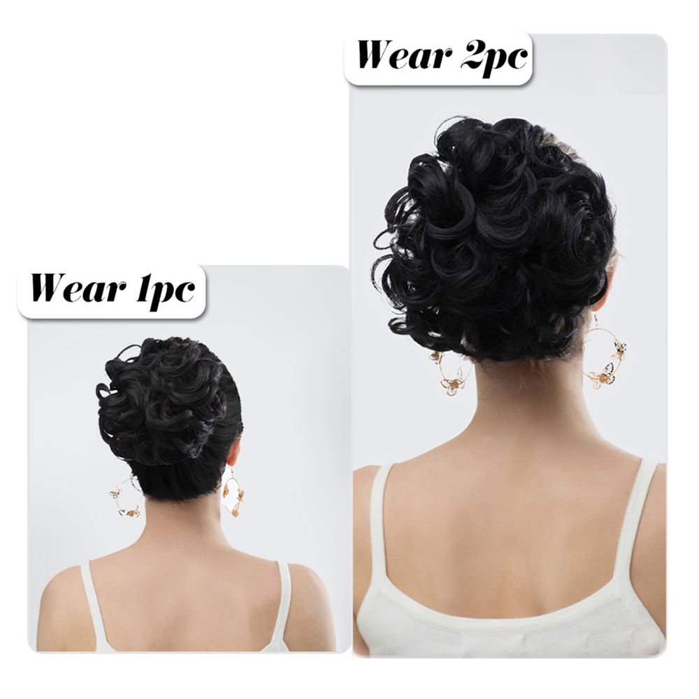 Extensiones de moño de pelo sintético para mujer, coleteros de pelo rizado desordenado, moño negro, Donut, piezas Updo para uso diario en fiestas