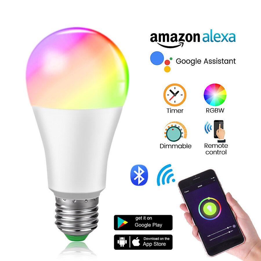 Dimmable B22 E27 APP Control Smart Lamp AC 85-265V 15W Wifi Smart Bulb Bluetooth Color Changeable Home Deco Bombilla Inteligente
