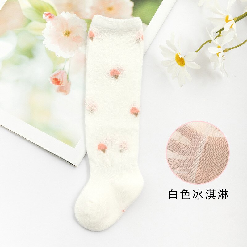 Spring Summer Baby Girl Cotton Socks Mesh Cartoon Girls Princess Socks Soft Kids Accessories High Knee Toddler Socks: White / M 1-3Years