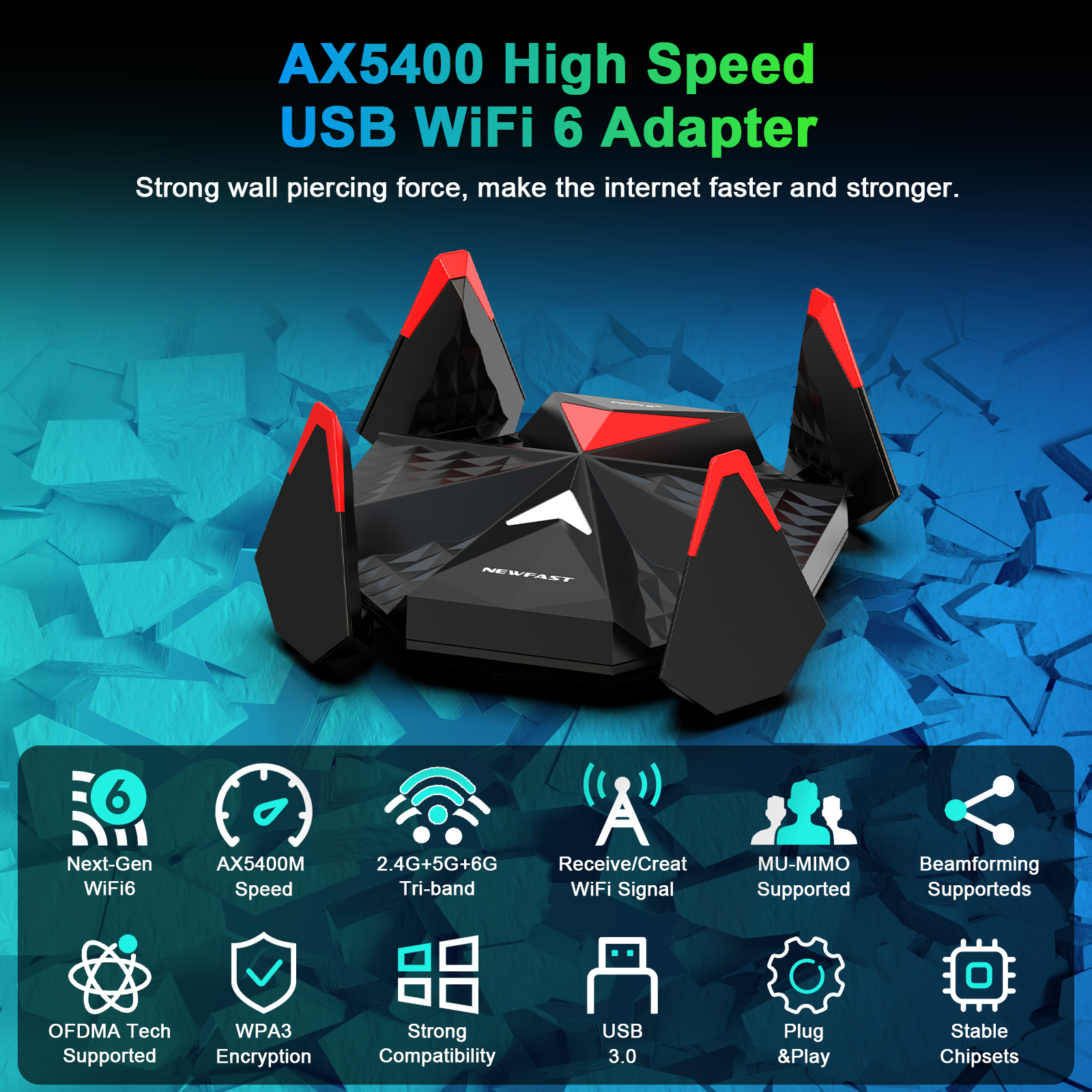 Newfast Adaptador Wifi 6 USB 3.0 Adapter AX5400 6G/5G/2G High Gain Antena Para Wifi6 PC Cle Netzwerk Karte Empfänger Verlängerung Kabel