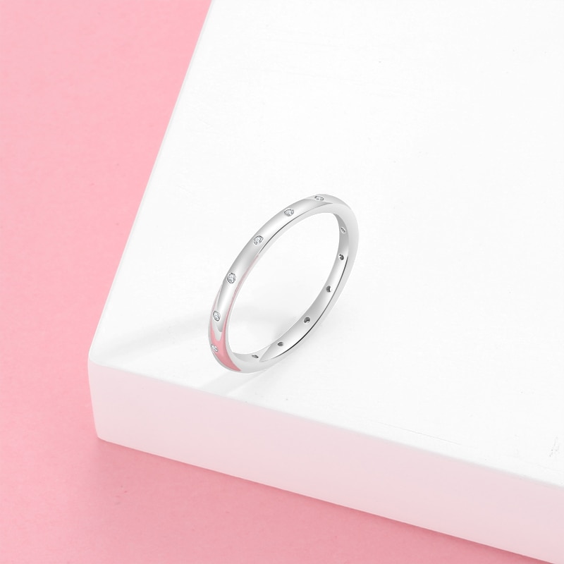 Authentieke 925 ronde sterling zilveren ringen met zirkonia in de vorm van een ring voor dames, geometrische stapelbare ringen