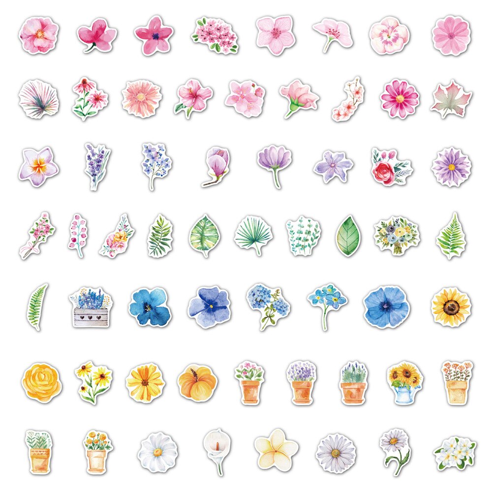 60pcs Flower Stickers For Notebooks Stationery Laptop Scrapbooking Material Botany Plant Sticker Aesthetic Craft Supplies