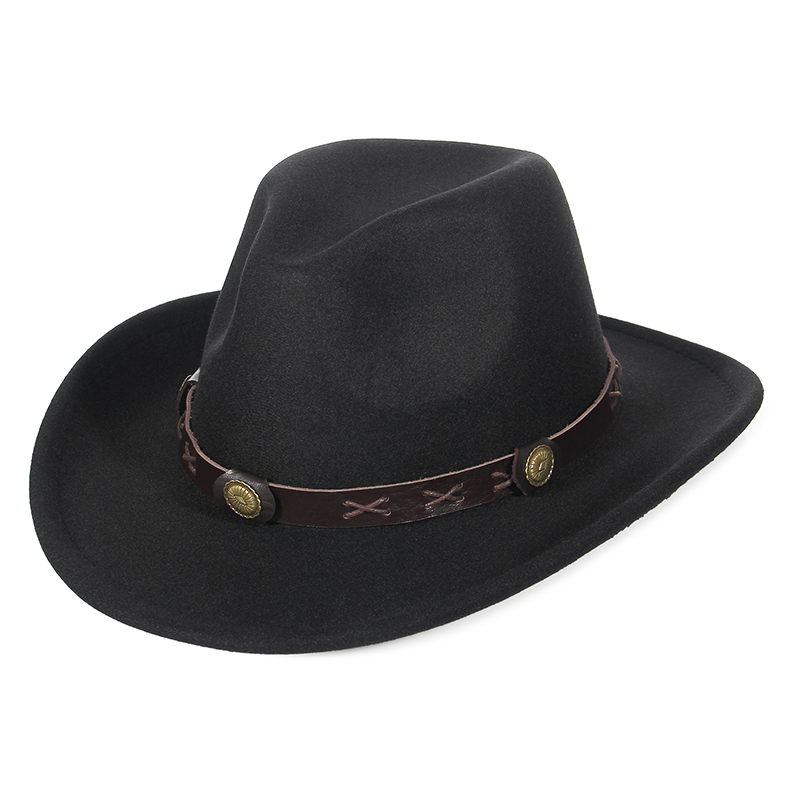 mujeres hombres sombreros de fieltro sombrero de vaquero occidental señora Sombrero Hombre pieza de Metal decoración vaquera Jazz gorras de sol tamaño 57CM: Blanco