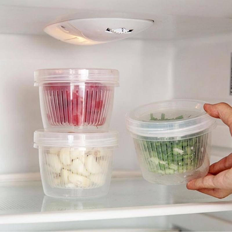 Double-layer chopped green onion storage box transparent sealed drain onion ginger minced garlic refrigerator can be ingredients